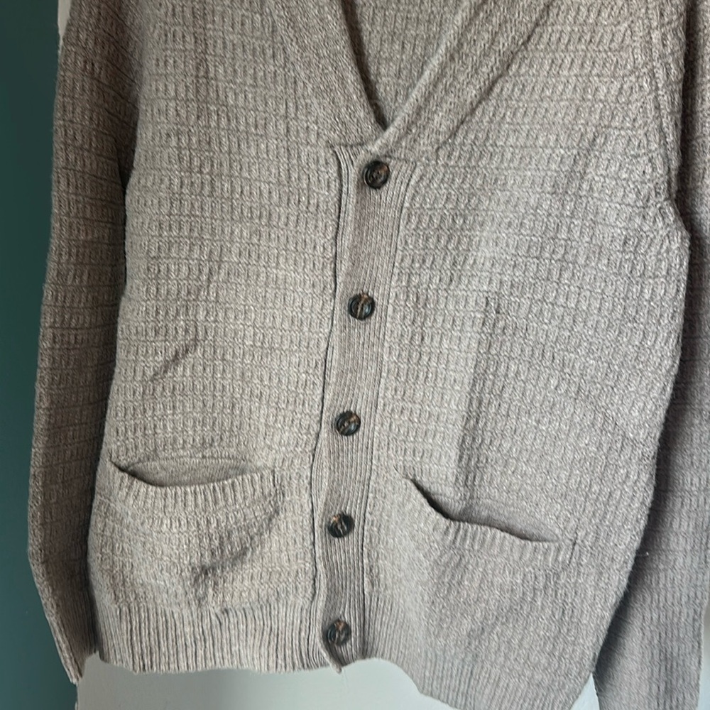 Savile Row Company Lambswool Blend Cardigan Sweater Small Brown Shawl Collar - Picture 10 of 12